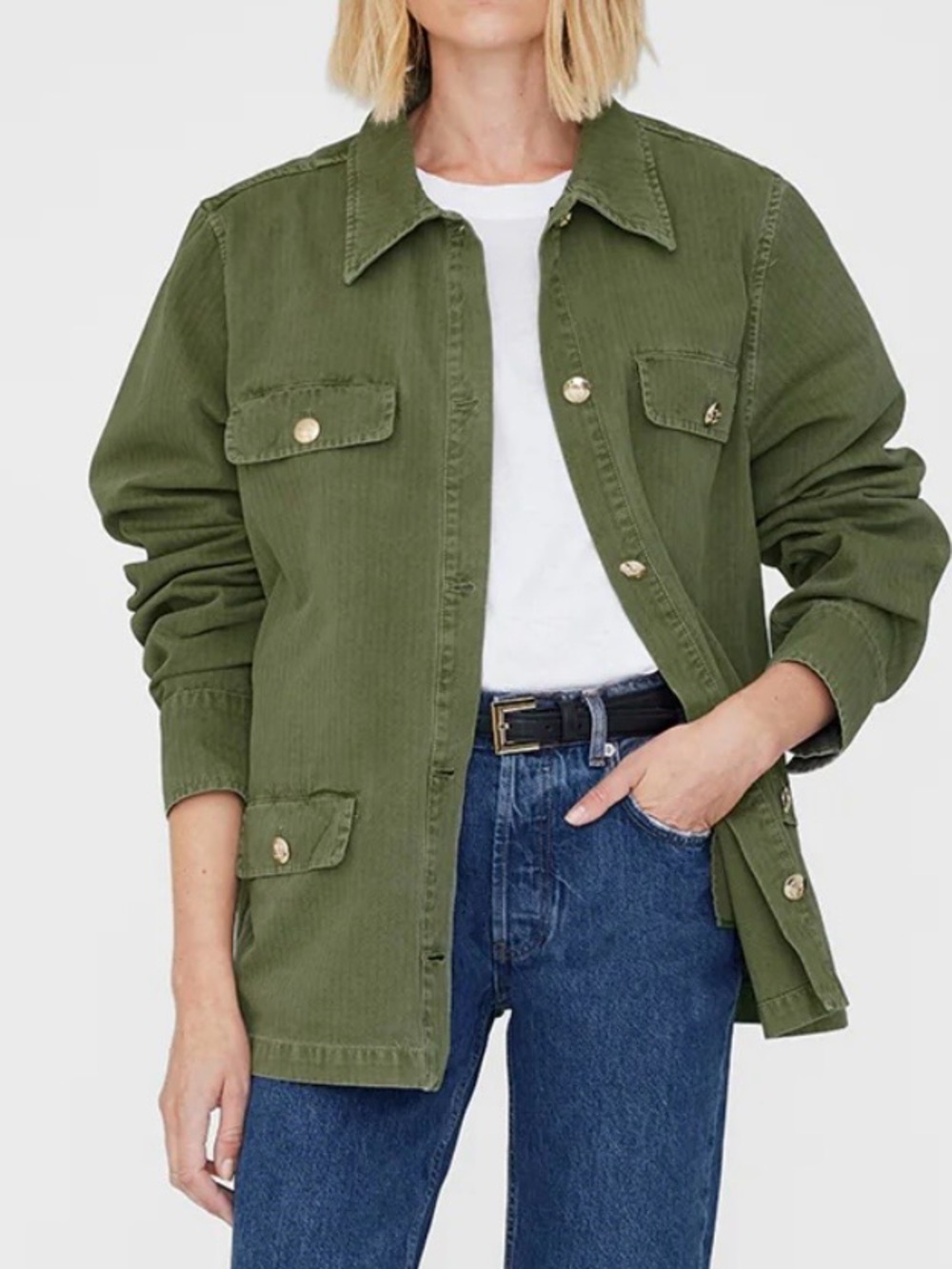 Anine Bing Corey Jacket Army Green Gold Buttons S